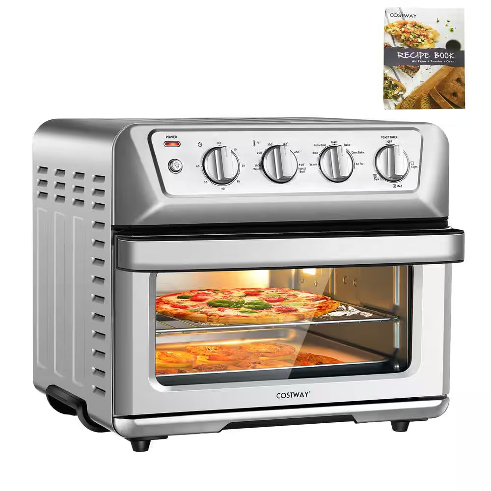 21.5 Qt. Silver Air Fryer Toaster Oven 1800-Watt Countertop Convection Oven with Recipe